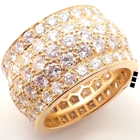 Authentic! Cartier Nigeria 18k Yellow Gold Diamond Wide Band Ring Size 53 - Picture 2 of 10